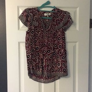 SEA Beautiful Navy and Purple Flutter Sleeve Blouse